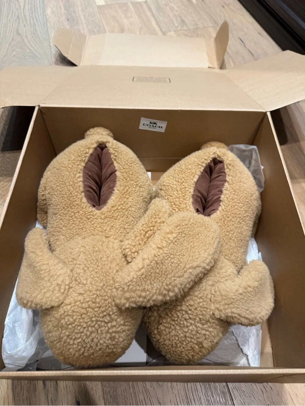 Coach Caramel Plush Bunny Slippers